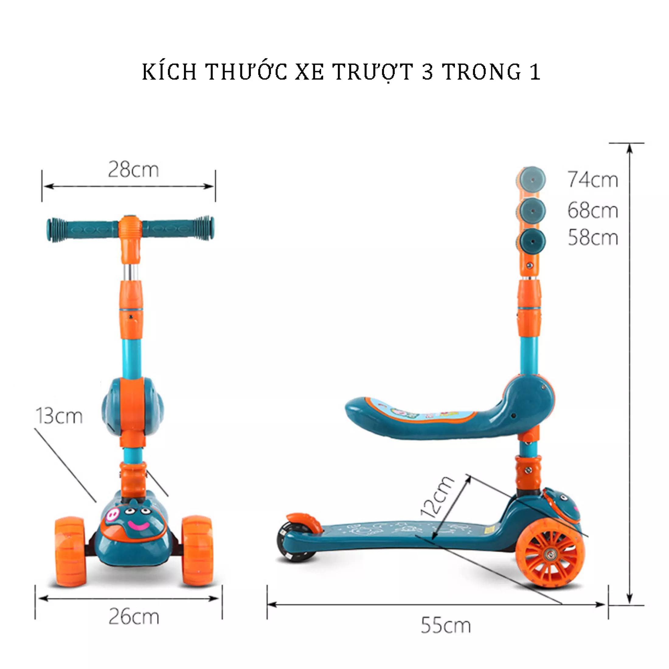 XE TRƯỢT SCOOTER CHO BÉ - XE CHÒI CHÂN CHO BÉ - CÓ NHẠC VÀ
