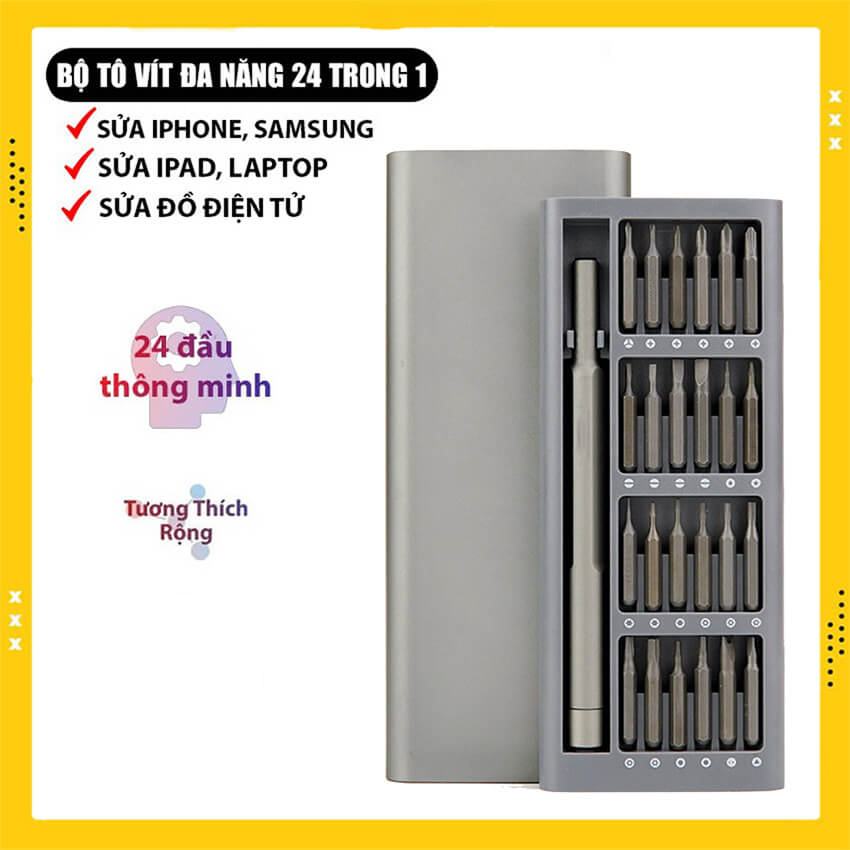 Bộ tua vít đa năng mini 24 đầu chất liệu thép cao cấp sửa chữa điện thoại, sửa chữa máy móc, thiết bị điện tử cỡ nhỏ, bộ tô vít đa năng bỏ túi 25 món tiện dụng