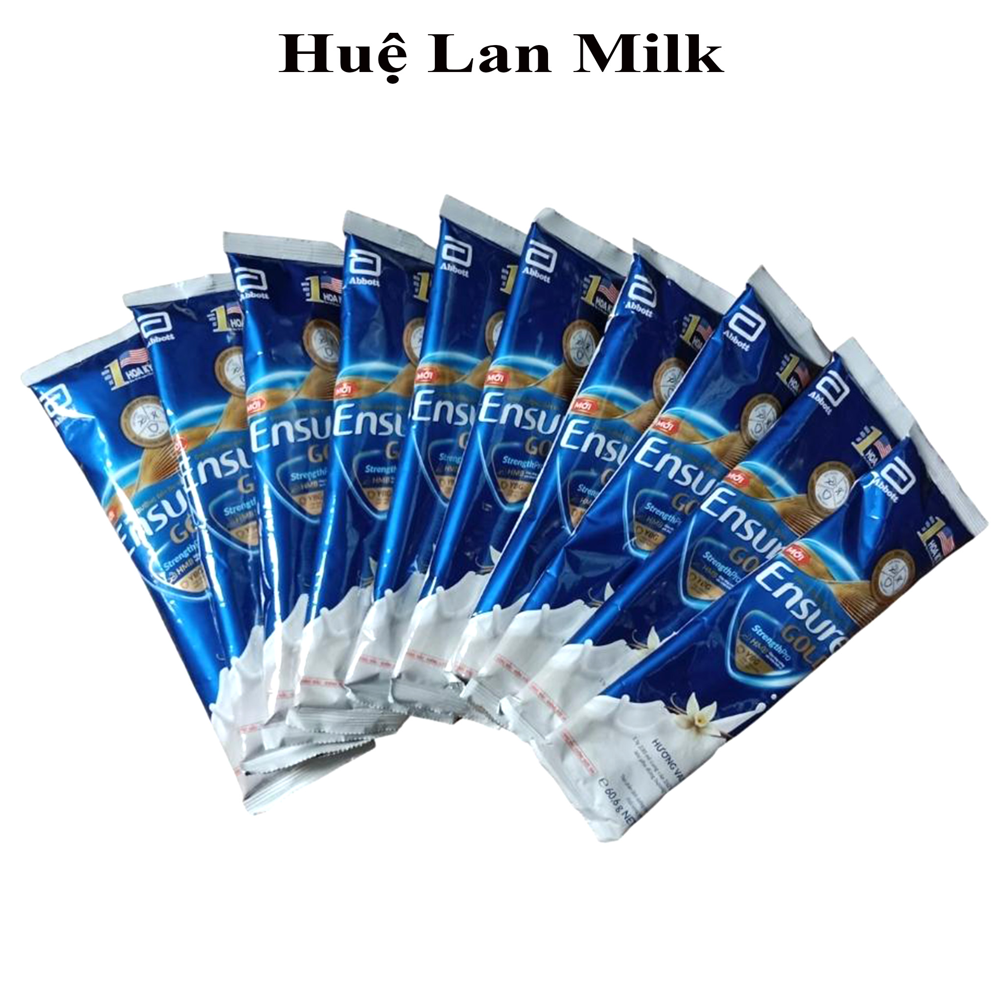 Combo 10 Gói Sữa Bột Ensure Gold 60,6g Vị Vani/ Hạnh nhân (Dinh dưỡng cân đối và đầy đủ) - Huệ lan Milk