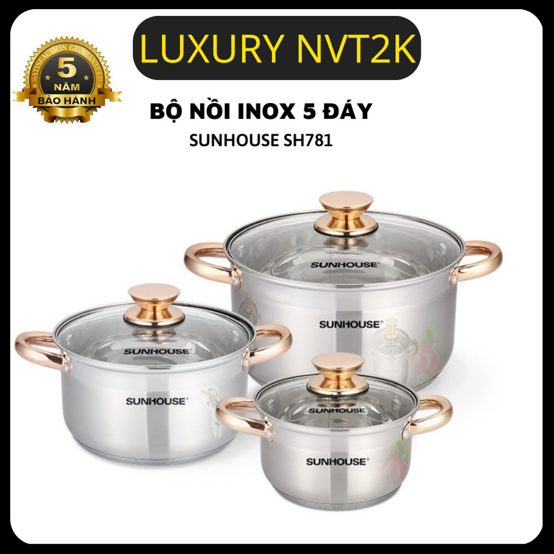Bộ nồi inox 5 đáy sunhouse sh781 inox 5 đáy