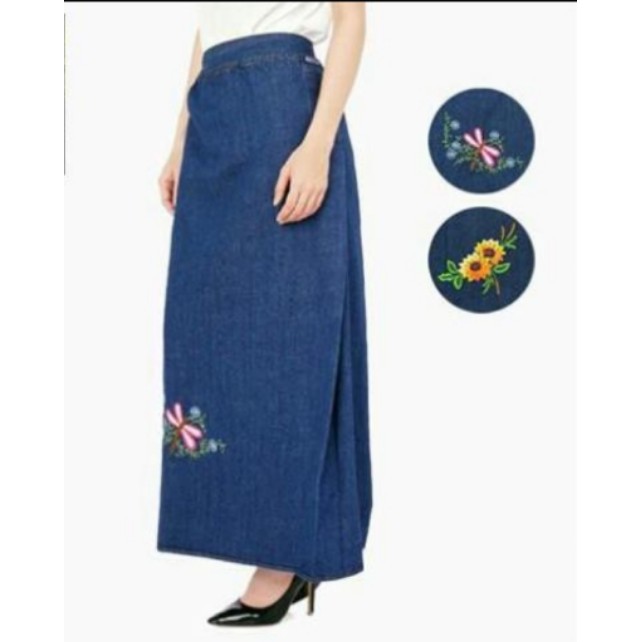 Váy chống nắng vải Jean thêu cao cấp lưng thun - ảnh thật