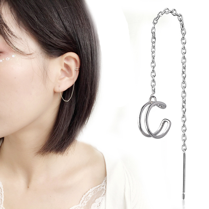 Bông tai nữ khuyên tai dài cặp vành xỏ lỗ kết hợp