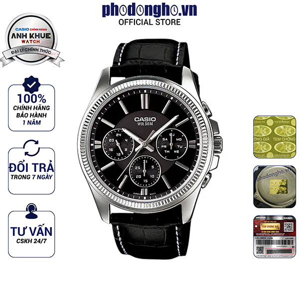 Đồng hồ nam dây da casio anh khuê mtp-1375l-1avdf