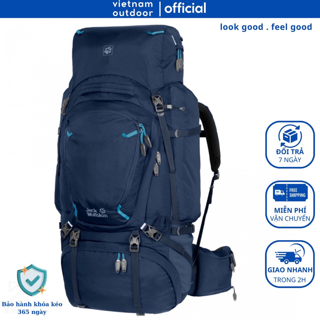 Balo Phượt Trekking Nam JACK WOLFSKIN DENALI 70 Leo Núi Hiking Có Trợ Lực Áo Mưa Đi Kèm Dung Tích Lớn VIETNAMOUTDOOR