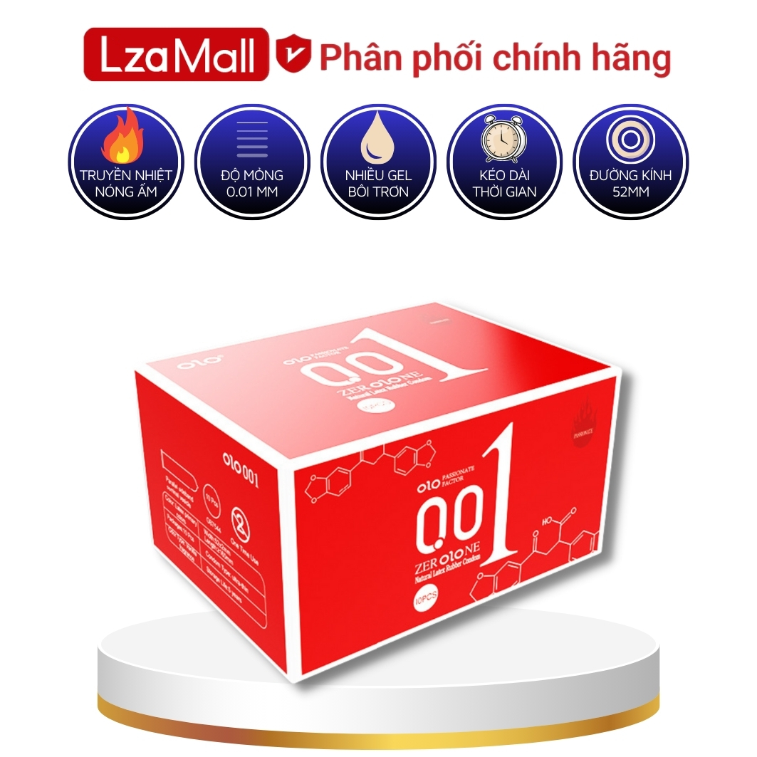  Bao cao su nam olo đỏ siêu mỏng ấm nóng truyền nhiệt nhiều gel bôi trơn gốc nước kéo dài thời gian hộp 10c 