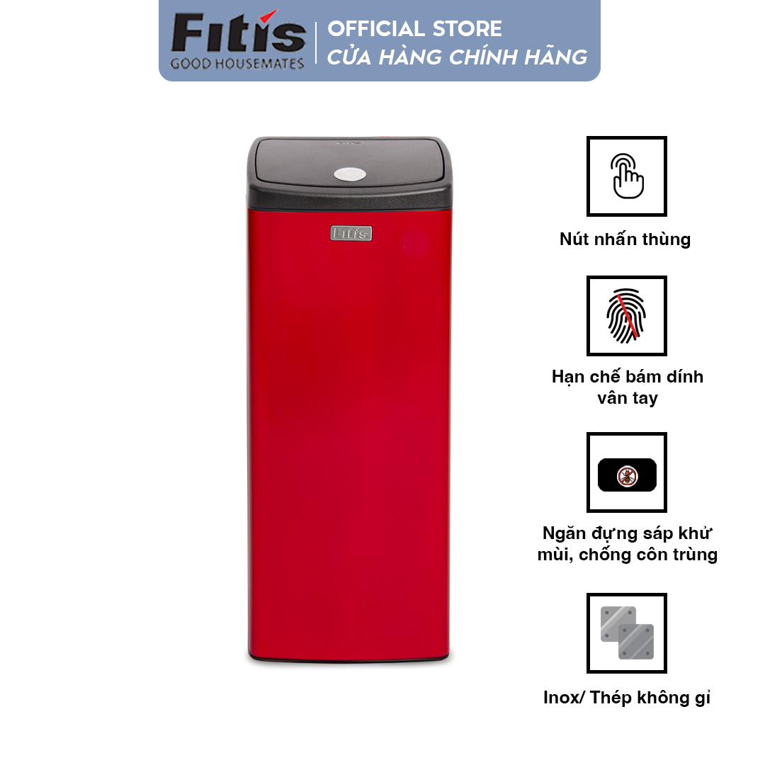 Thùng rác inox cao cấp - FITIS nhấn vuông lớn
