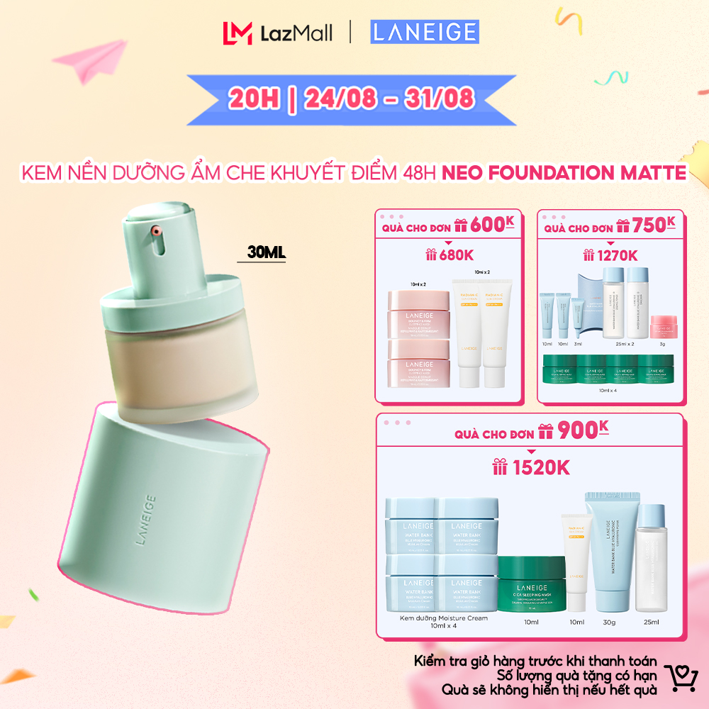 Kem nền dưỡng ẩm che khuyết điểm 48h laneige neo foundation matte 30ml