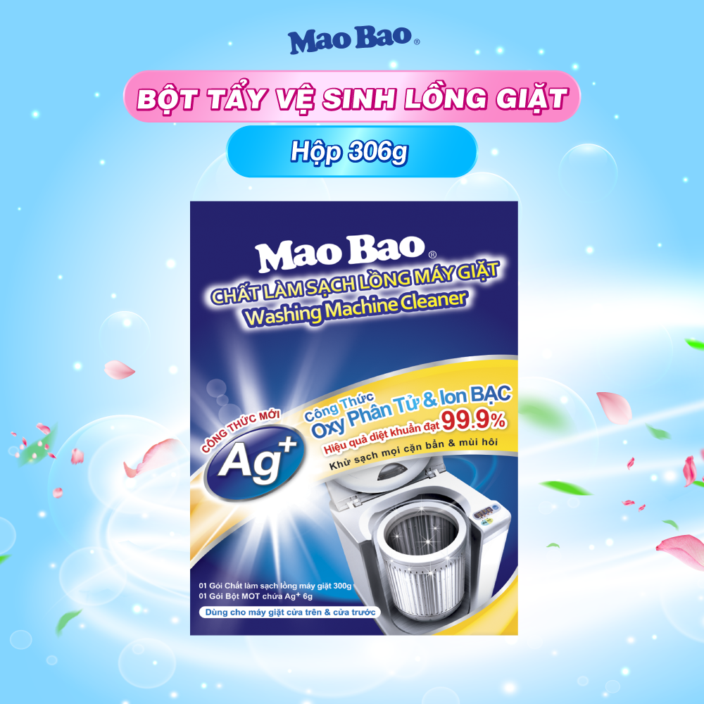 Bột Tẩy Vệ Sinh Lồng Máy Giặt Mao Bao 306g làm sạch cặn bẩn, khử mùi, nấm mốc, dùng được cho máy giặt cửa trên và cửa trước