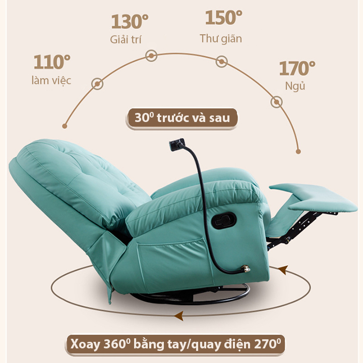 Ghế sofa thư giản, ghế sofa đơn, ghế sofa mini, ghế sofa lười đệm túi đựng sách báo bên hông giá đỡ điện thoại thông minh