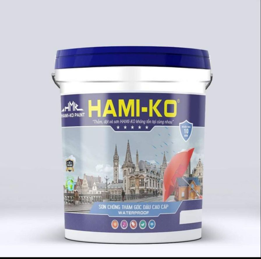 Sơn chống thấm gốc dầu Hamiko/chống thấm tường đứng, lộ thiên màu xám ghi đậm....1kg, 2kg, 5kg, 10kg, 1 thùng18kg