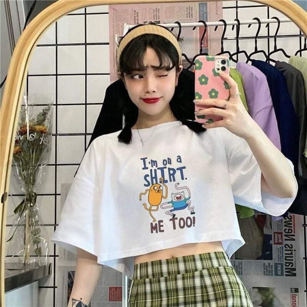 Áo croptop tay lỡ in hình cartoon