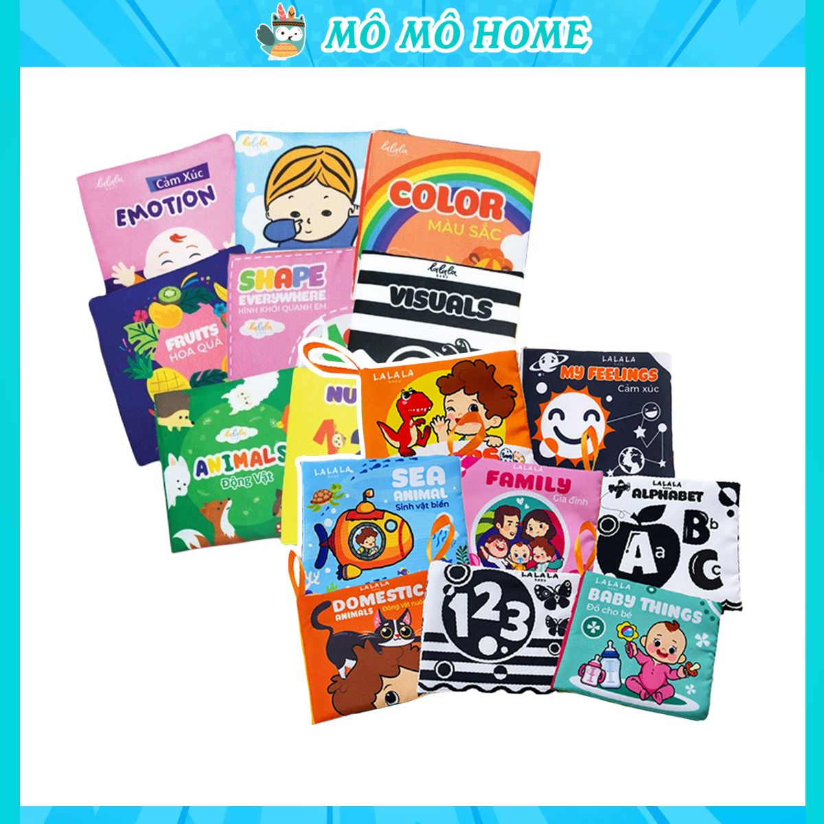 Sách vải cho bé Lalala Baby nhiều chủ đề. Kích thước 12x12cm, cho bé từ 0m+ trở lên. Kích thích đa giác quan