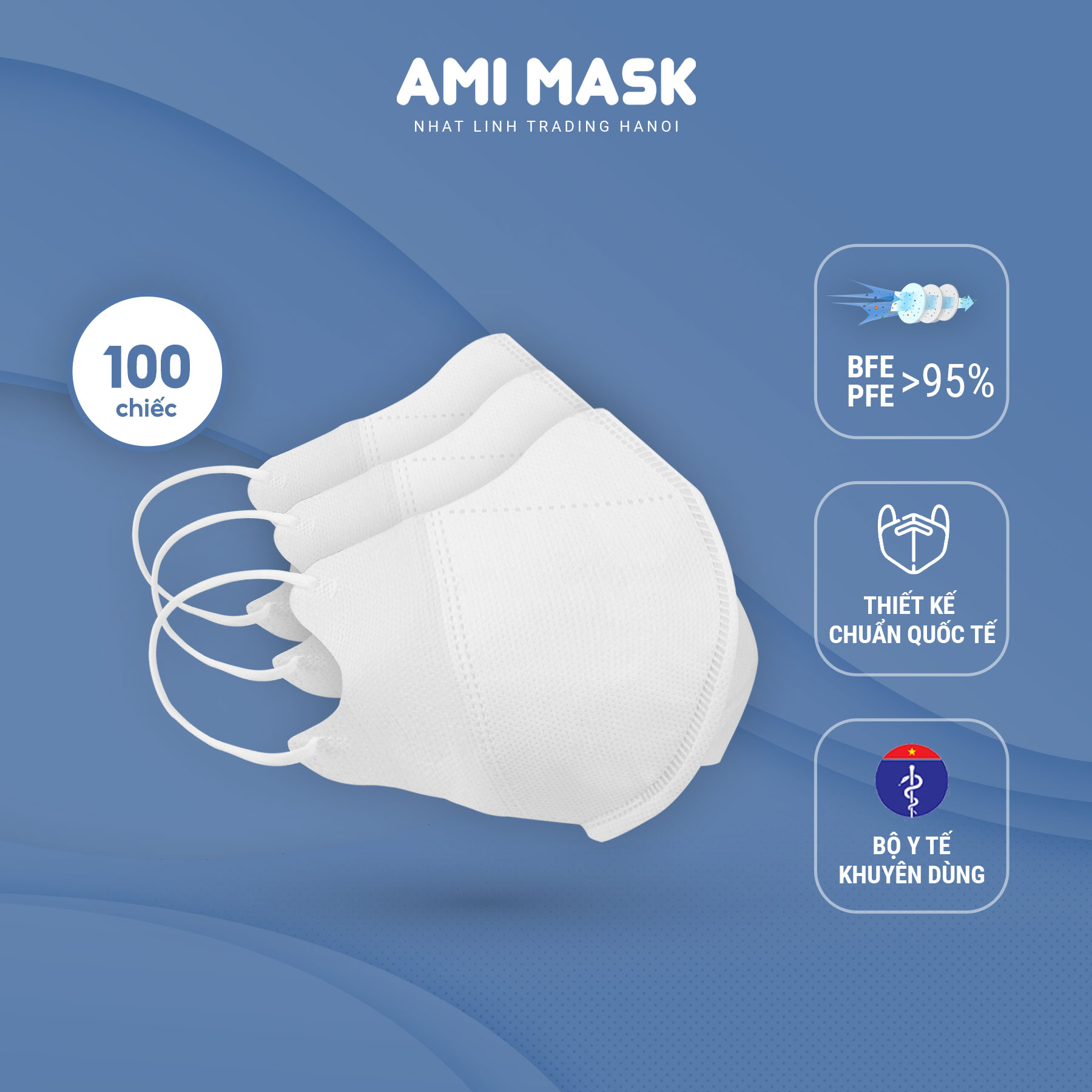 [30-100 chiếc] Khẩu trang y tế AMI 5D Mask 3 lớp đạt chuẩn, kiểu dáng khẩu trang 5D ôm gọn kháng khuẩn, chống bụi mịn