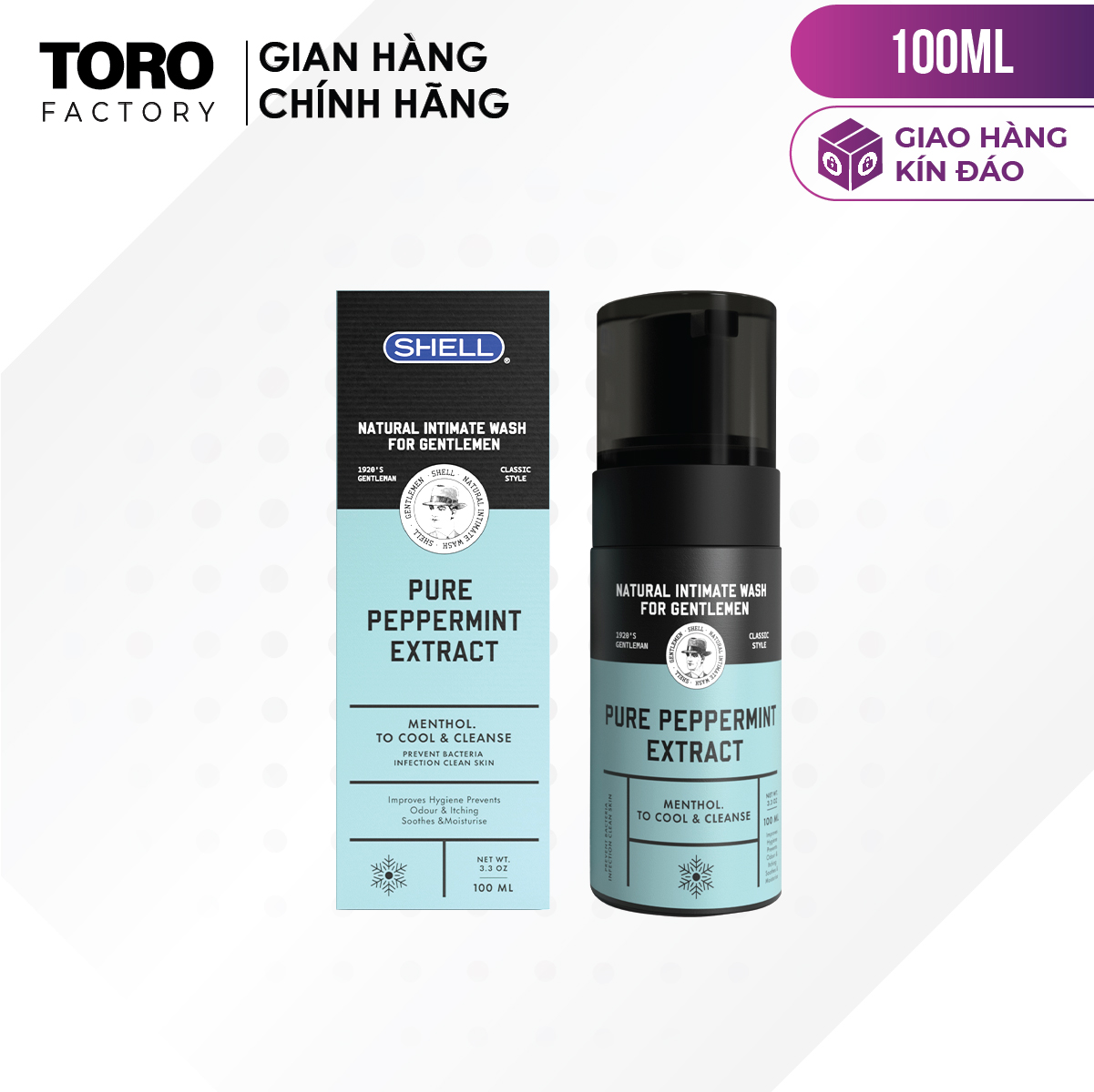 Dung dịch vệ sinh nam tinh chất bạc hà tươi mát Shell Pure Peppermint Extract - Chai 100ml | TORO FACTORY