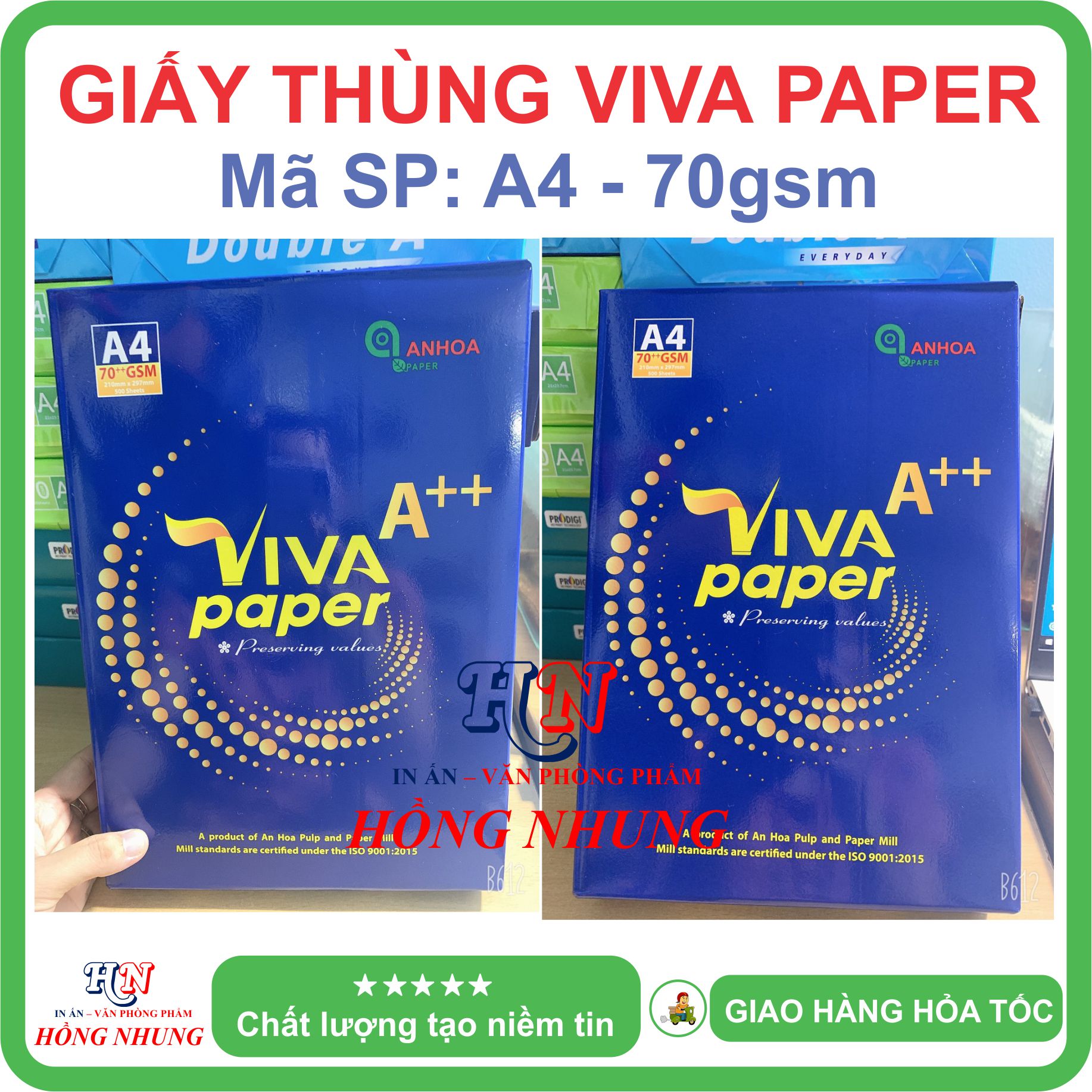 Giấy in Viva Paper A4, Định lượng 70gsm - Giấy thùng, trắng mịn, không lo kẹt giấy