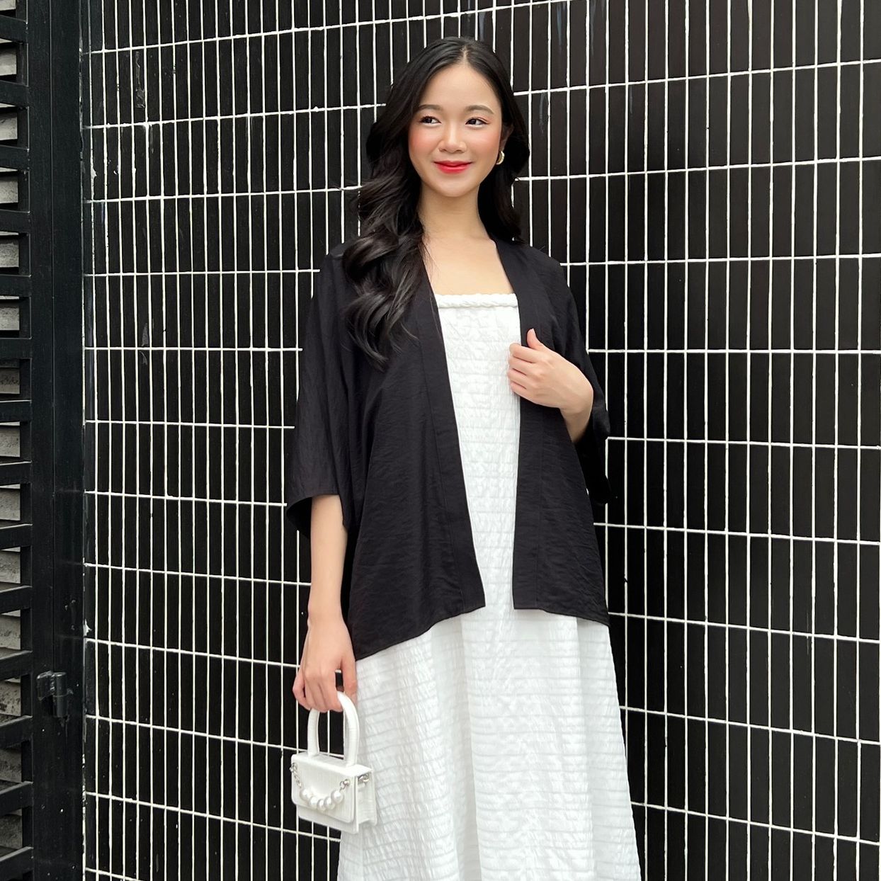 Olv - áo khoác plain coat in black