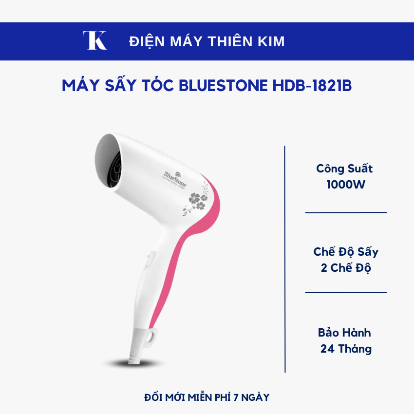 Máy sấy tóc bluestone hdb-1821b 1000w 2 chế độ sấy, tự ngắt khi quá nhiệt - bảo hành 24 tháng toàn quốc