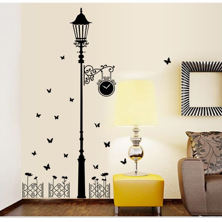 Decal dán tường cây đèn đen