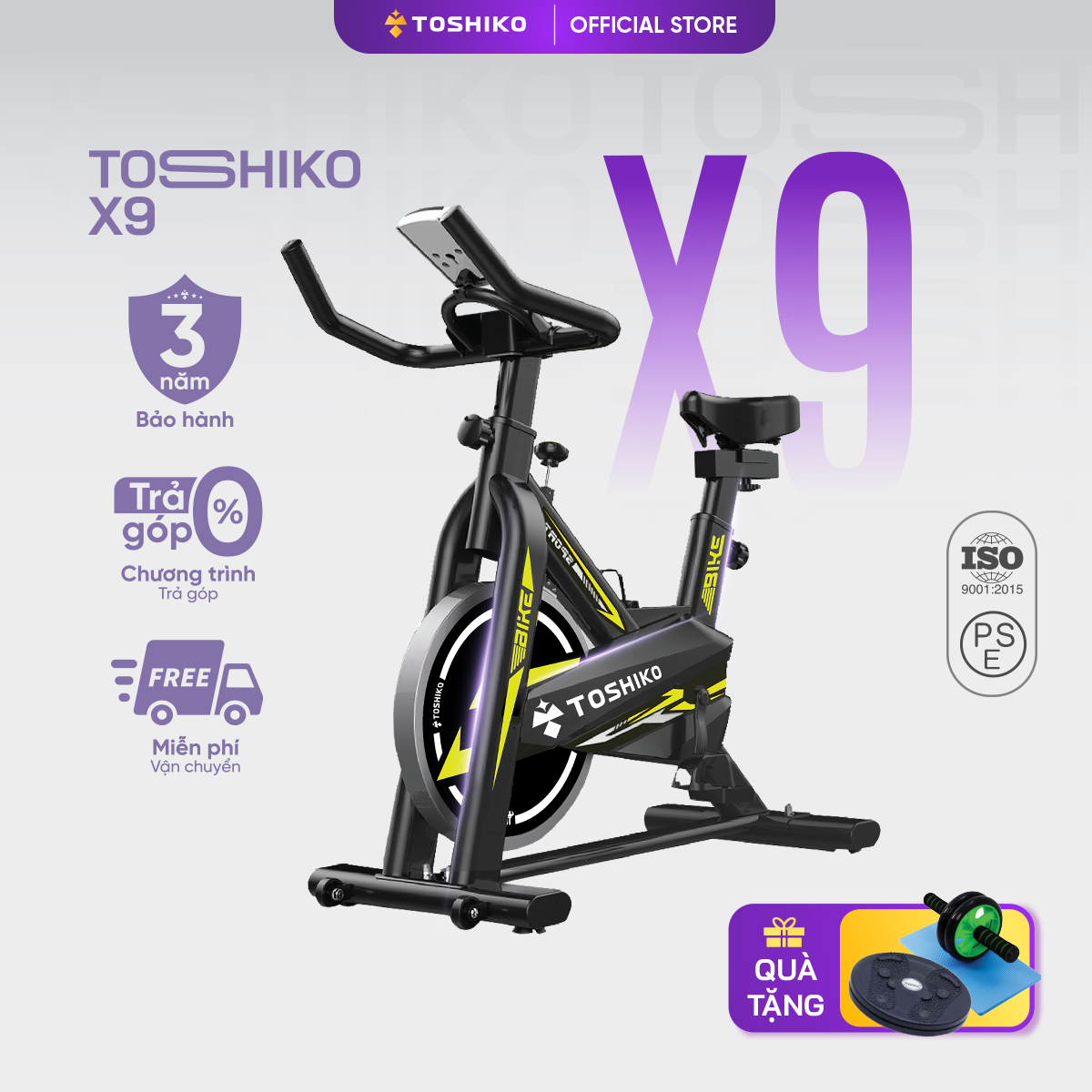 Xe đạp tập thể dục Toshiko X9 - Đen Vàng, Hợp kim thép, Màn hình hiển thị thông số tập luyện