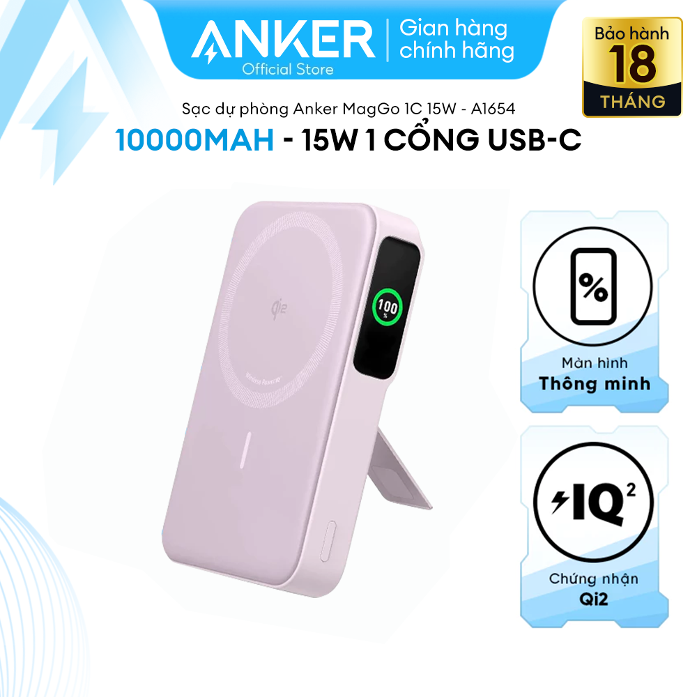 Pin sạc dự phòng không dây từ tính Anker Maggo 10K mAh 27W - 1 cổng USB-C - A1654