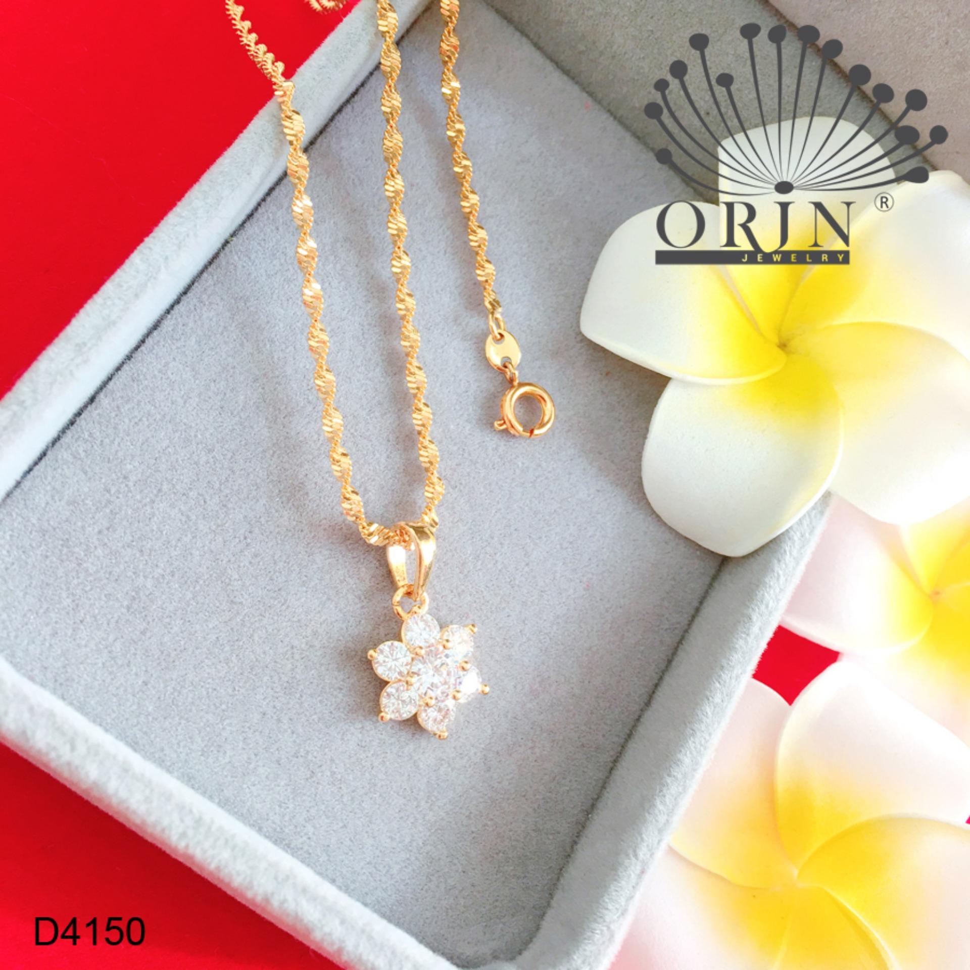 Dây chuyền nữ dạng xoắn mặt hoa mai 6 cánh đính đá thiết kế bền màu đẳng cấp Orin D4150 - Long Tien