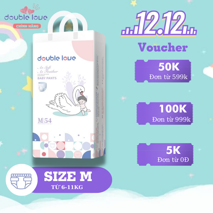 Bỉm quần double love size m 54 miếng