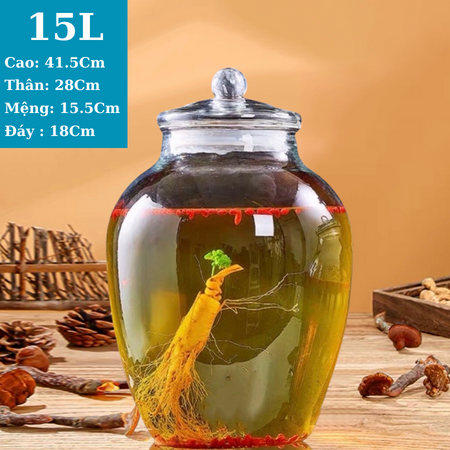 Bình ngâm rươu thủy tinh 15 lít chum trơn không van