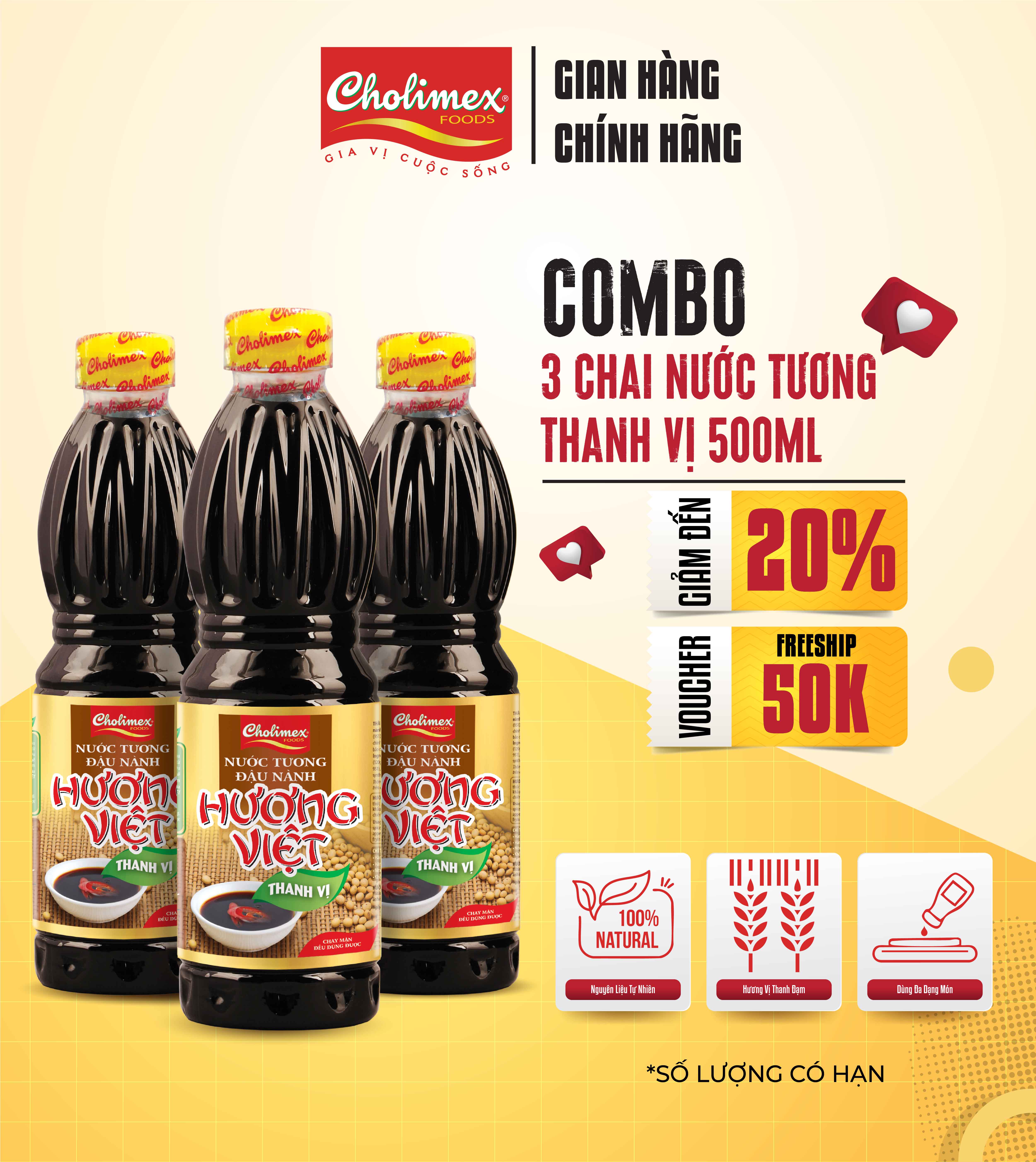 Combo 3 Chai Nước Tương Hương Việt Thanh Vị 500ml – Nước tương thơm ngon, thanh đậm, tự nhiên