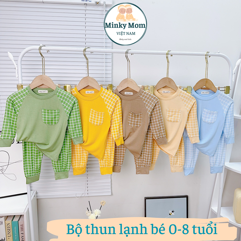 Bộ Quần Áo Trẻ Em Dài Tay Hiệu Minky Mom Vải Thun Lạnh Cho Bé Trai Bé Gái 08 tuổi tương đương cao 80130cm mặc ngủmáy lạnh mùa thu TDIN108