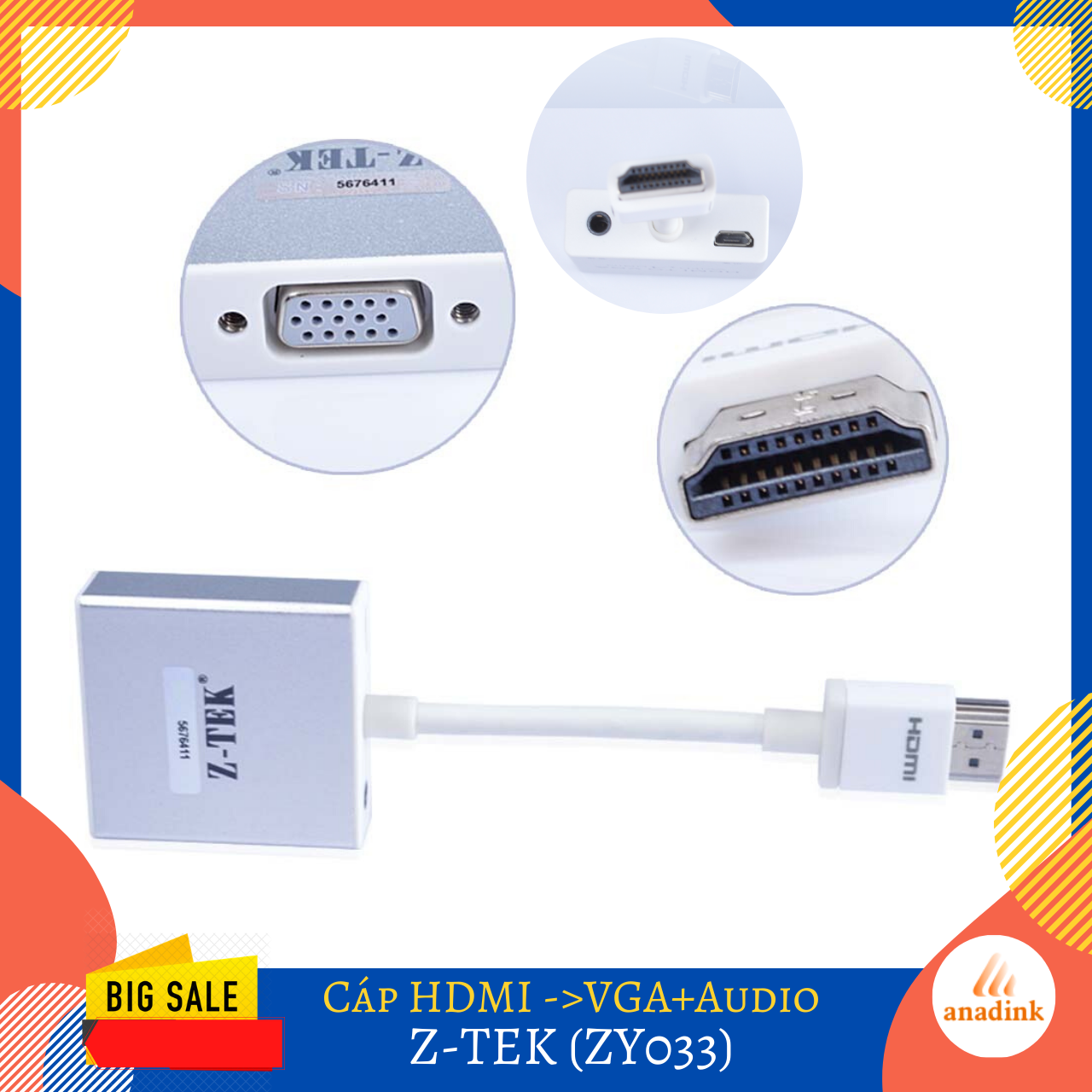 Cáp hdmi xuất ra vga có âm thanh z-tek hàng chính hãng ztek