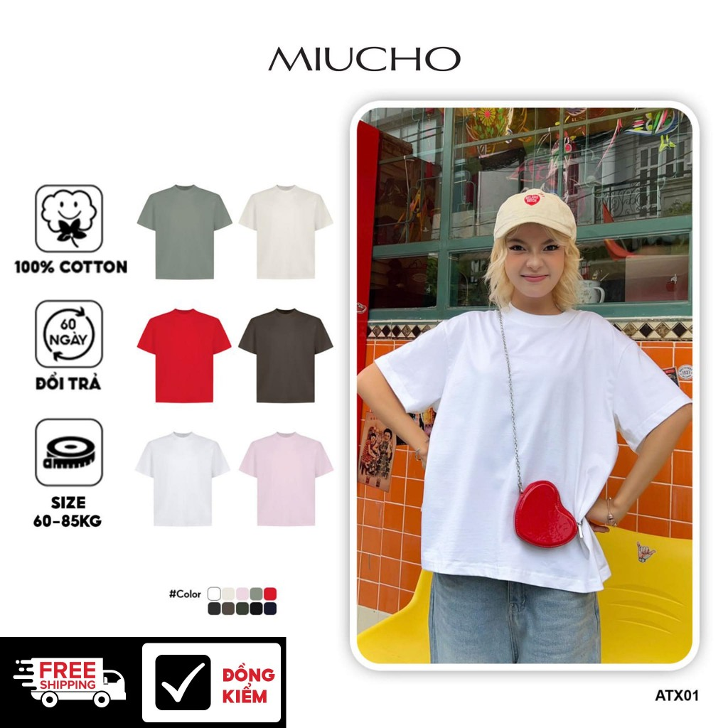 Áo thun trơn unisex form boxy AXT01 Miucho chất vải cotton co giãn 2 chiều