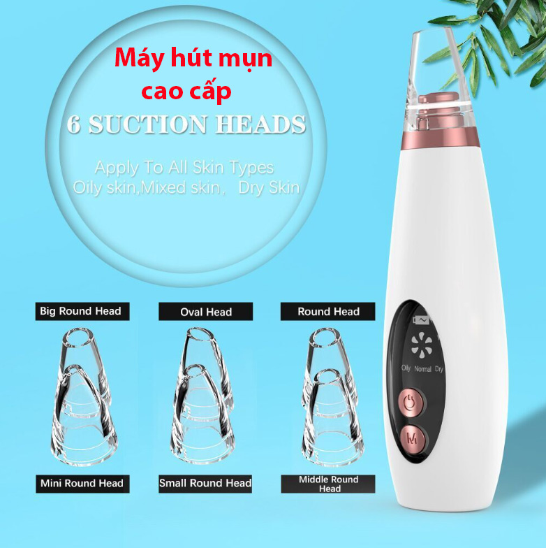 Máy hút mụn cám mụn đầu đen cầm tay cao cấp tặng kèm 6 đầu hút tiện dụng