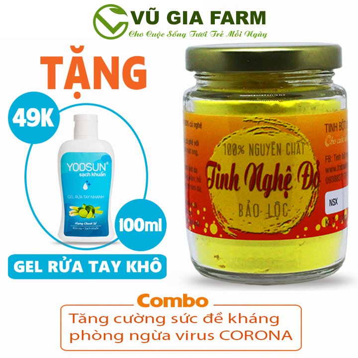 Tinh Nghệ Đỏ Nguyên Chất Vũ Gia (100g/hũ) + Tặng Gel Rửa Tay Khô Yoosun hương chanh sả - Hỗ trợ dạ dày, tiêu hóa, tăng cường sức đề kháng, bảo vệ bản thân trước đại dịch - Đã được kiểm nghiệm y tế