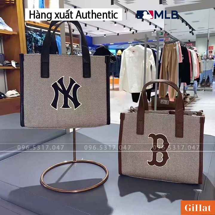 Túi tote ny mlb nữ basic big logo canvas, túi mlb ny full tag code thời trang nữ, tote bag new york yankees