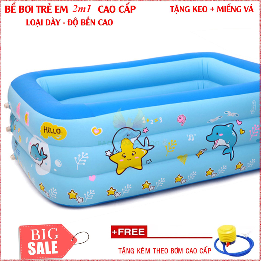 Bể tắm cho bé, bể tắm hồ bơi, bể bơi 3 tầng. bể bơi phao trẻ em 3 tầng kích thước 210x145x65cm - chất liệu cao cấp + tặng ngay 1 bơm bể bơi loại xịn.
