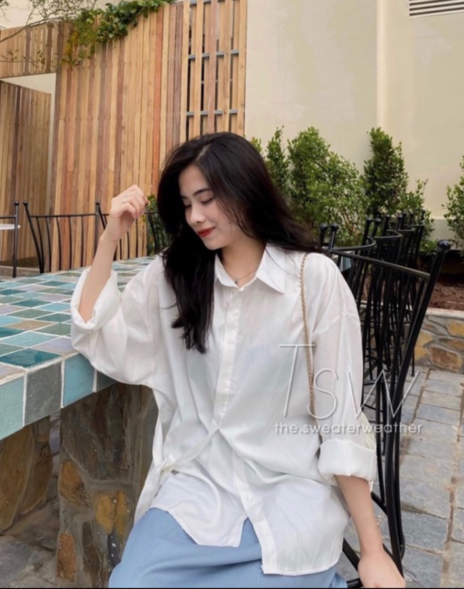 Áo sơ mi buộc dây 247PLUS chất lụa mềm mịn, sơ mi nữ dài tay form rộng aosomibuocday6011