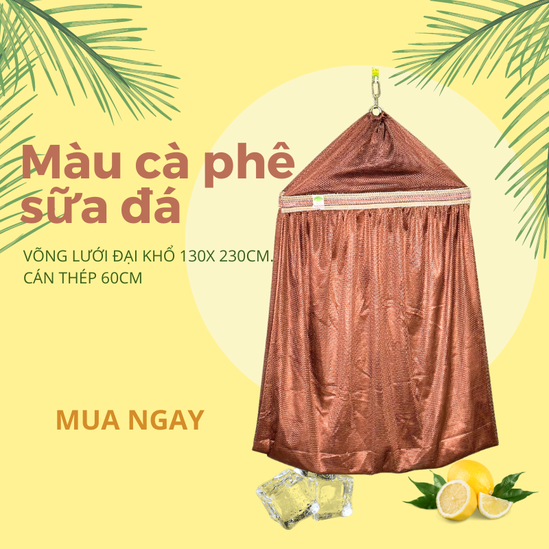 Võng lưới 2 lớp cao cấp đại đẹp hiệu Lâm Tùng cán thép 60cm, lưới dày, khổ rộng 130x 230cm