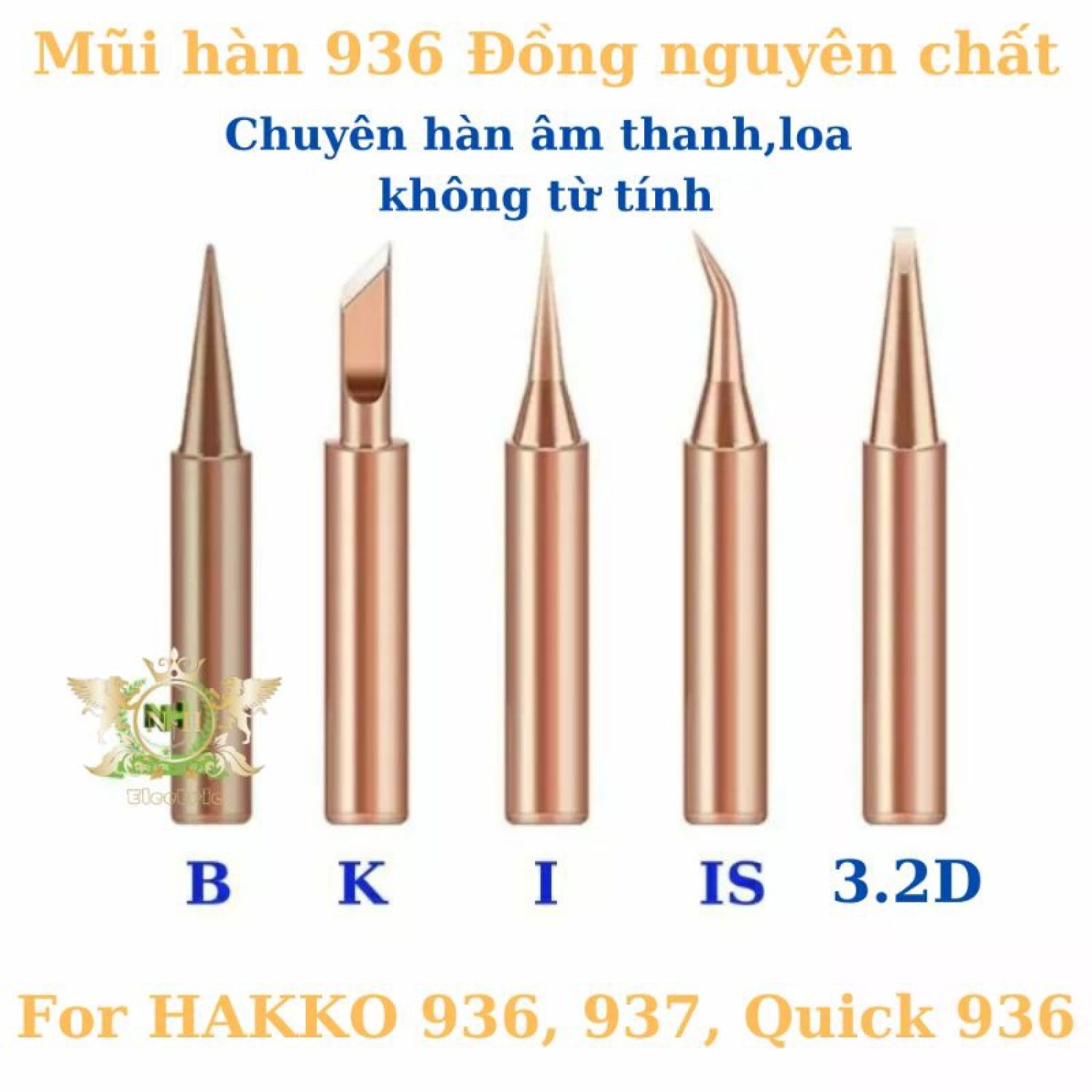 Mũi hàn 936 bằng đồng không từ tính cho trạm hàn hakko 936, 937, 951, quick 936