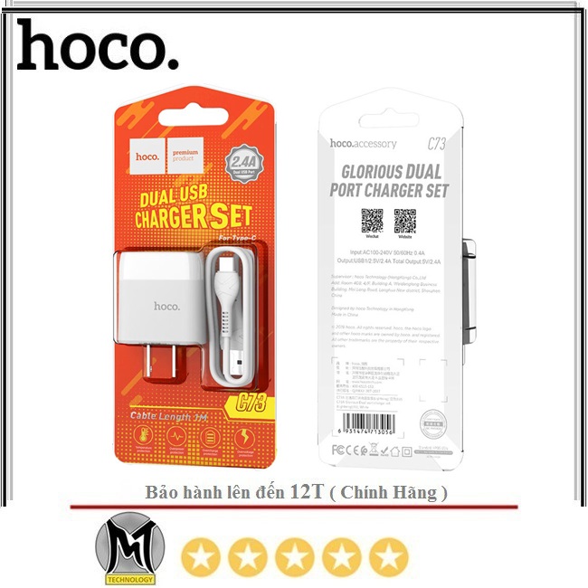 Bộ sạc dual usb hoco c73 type-c 2.4a - bộ cốc cáp sạc - cho android - bh 12 tháng