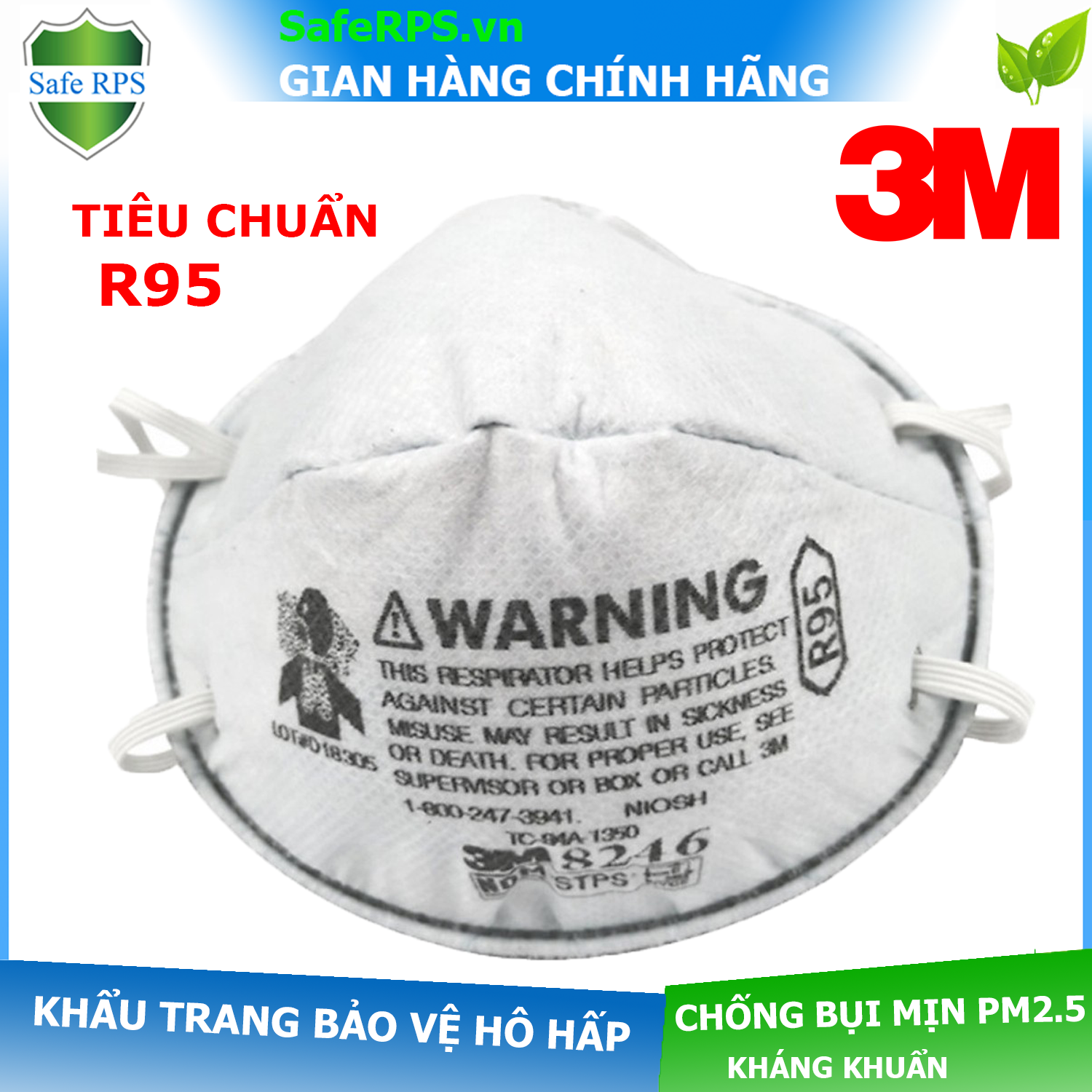 Khẩu trang 3M 8246 R95 cao cấp , chính hãng kháng khuẩn , chống bụi siêu mịn PM2.5 , chống độc, chống hóa chất  màu xám