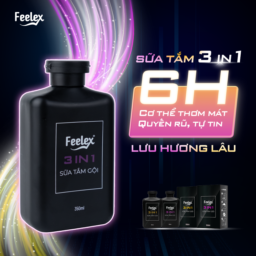 Sữa tắm gội nam giới 3 in 1 Feelex all in one - quyến rũ - mạnh mẽ nam tính