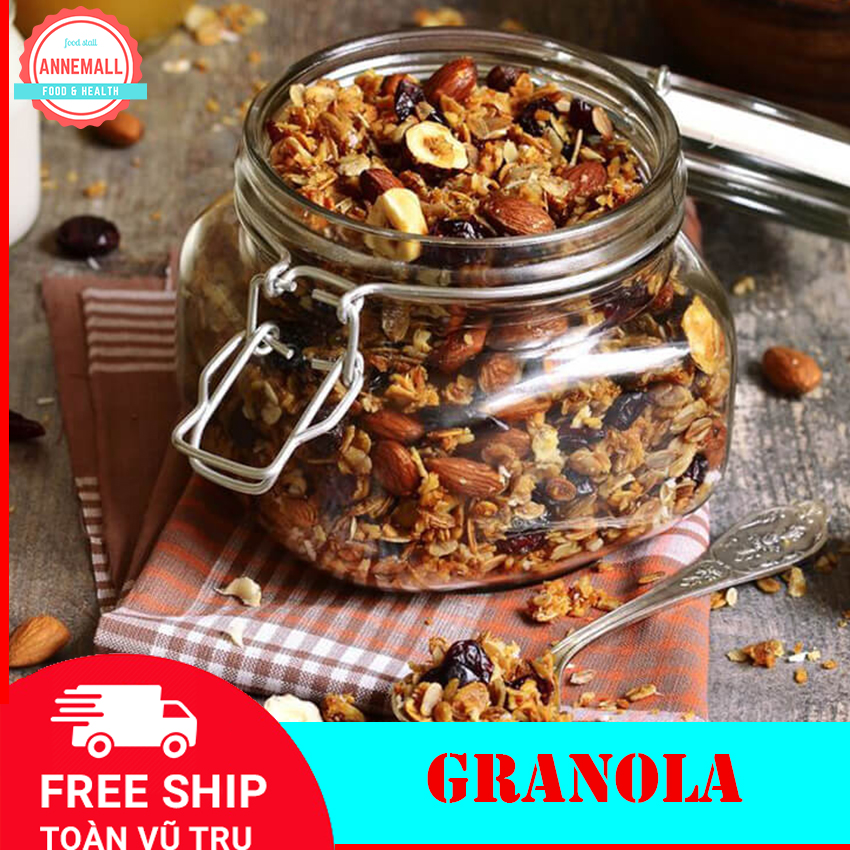 [Mua ngay] Granola Không Đường - Annemall,  hỗ trợ ăn kiêng, giảm cân, cung cấp năng lượng, tăng cường sức khoẻ, được làm từ 7 loại hạt - Hộp 250g