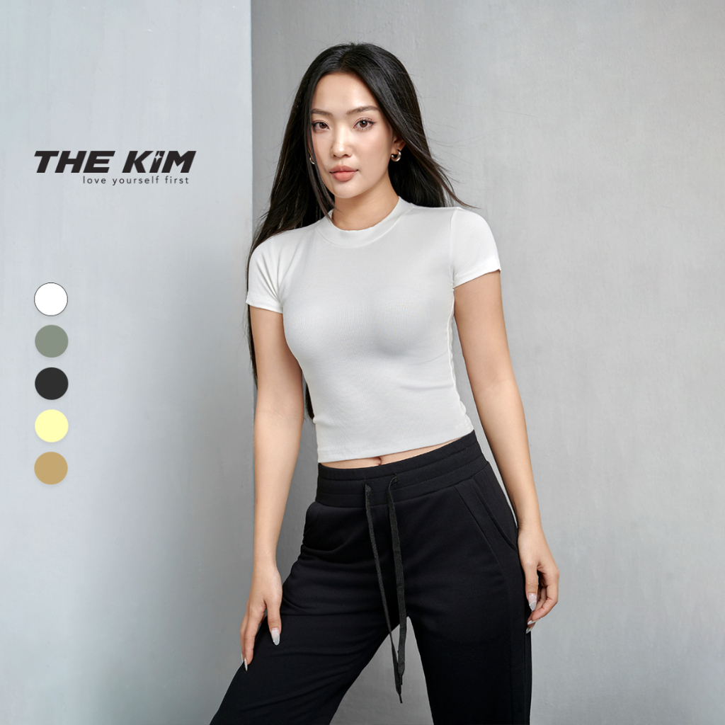THE KIM A166 Áo thun croptop tay ngắn cổ tròn, áo baby tee thun tăm trơn