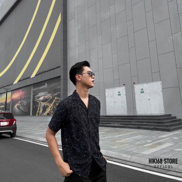 Áo sơ mi roway họa tiết ngân hà vải lụa 100%