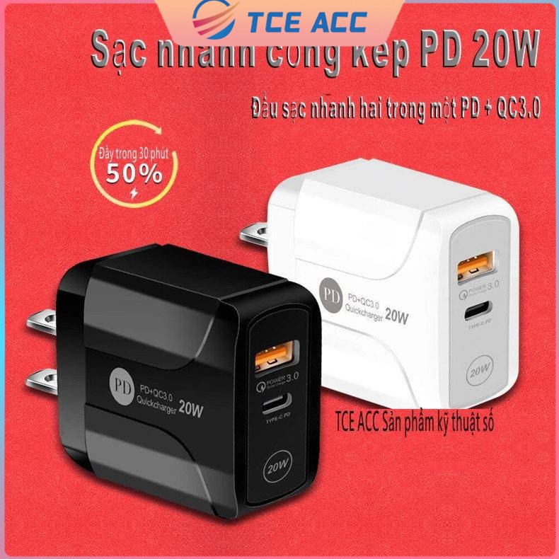 [HCM][20W] Bộ sạc nhanh 2 cổng PD+QC3.0 Củ Sạc Nhanh iPhone 20W dây sạc iPhone  cho Apple 8-13 / OPPO / VIVO / Huawei / Xiaomi đầu sạc nhanh Cáp Sạc Nhanh PD Cáp Nhanh TYPE-C