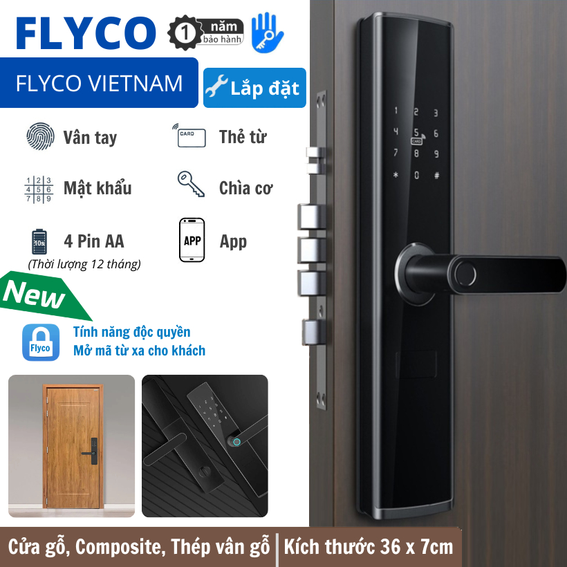 [2025] Khóa vân tay thông minh Flyco dành cho Chung Cư Căn Hộ, Gỗ, Composite, Thép Vân Gỗ, Nhôm Kính Thủy Lực TTLock - Bảo hành 1 năm
