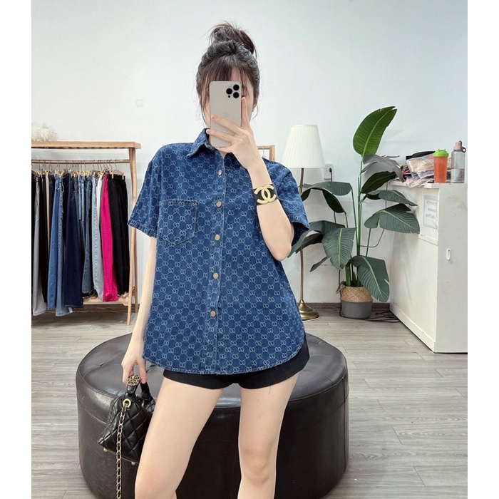 Áo sơ mi bò cộc tay gg