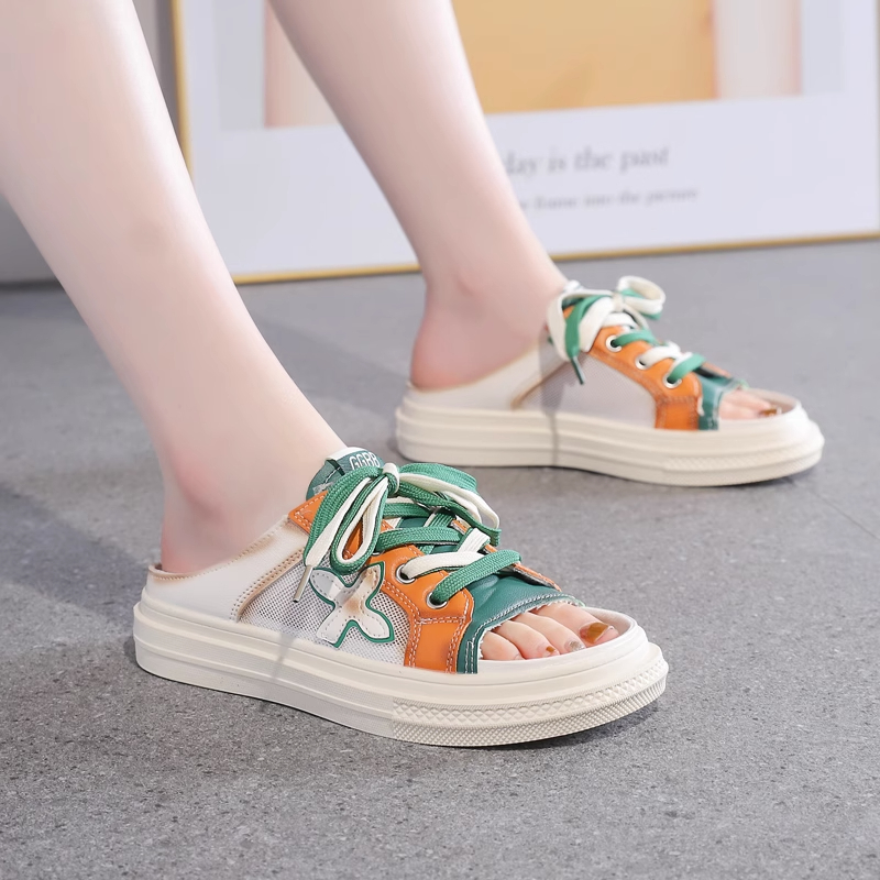 Giày thể thao nữ mùa hè phối màu ngọt ngào đế bằng phong cách vintage