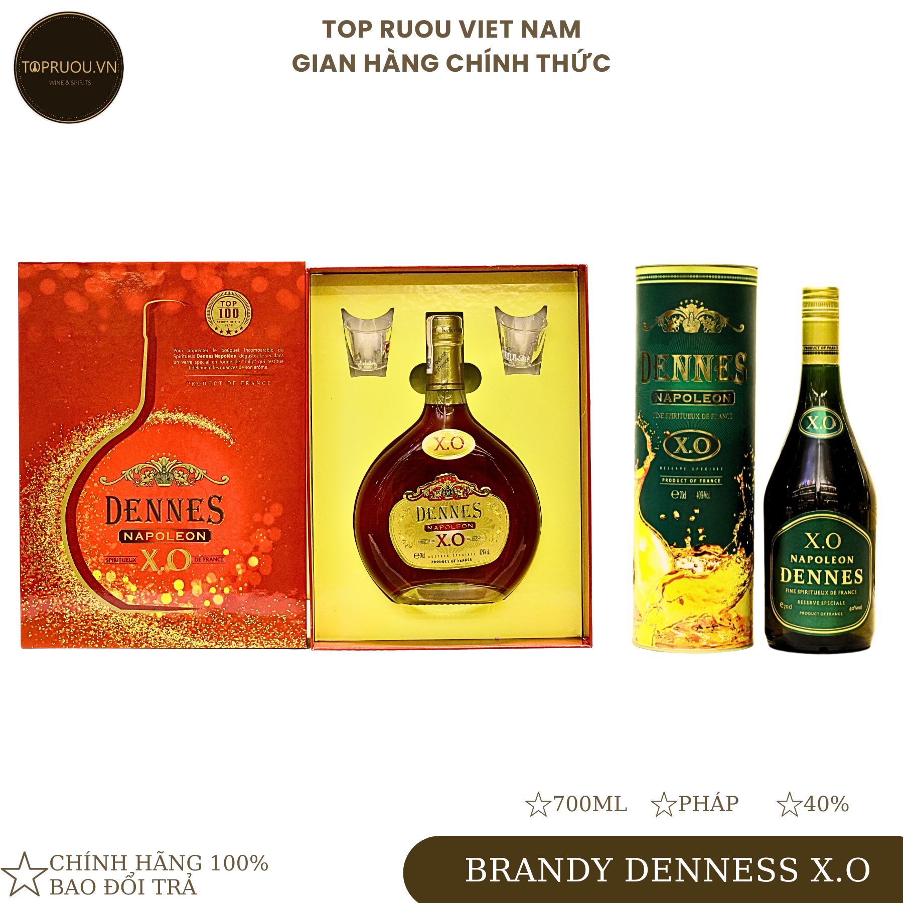 Brandy xo dennes dạng chai - hộp quà 700ml