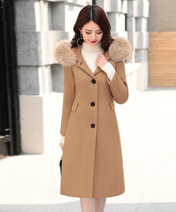 áo khoác dạ dáng dài cổ lông cao cấp
